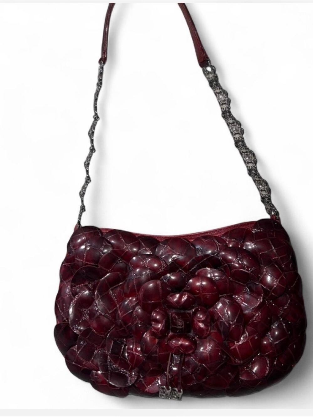 Vintage Brighton Floral Accent Shoulder Bag in Burgundy